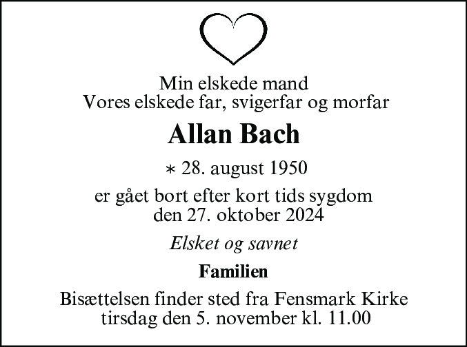 Dødsannonce for Allan Bach