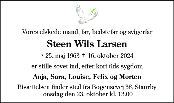 Dødsannonce for Steen Wils Larsen