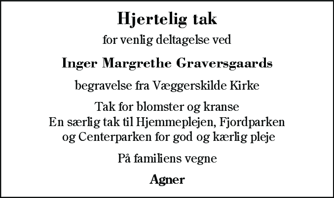 Dødsannonce for Inger Margrethe Graversgaard