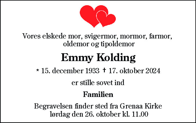 Dødsannonce for Emmy Vita Kolding