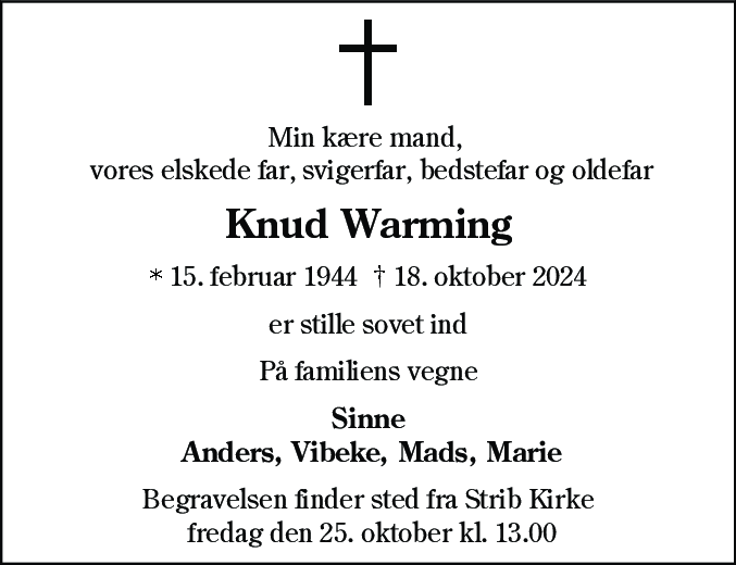 Dødsannonce for Knud Warming