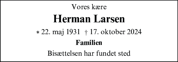 Dødsannonce for Herman Larsen