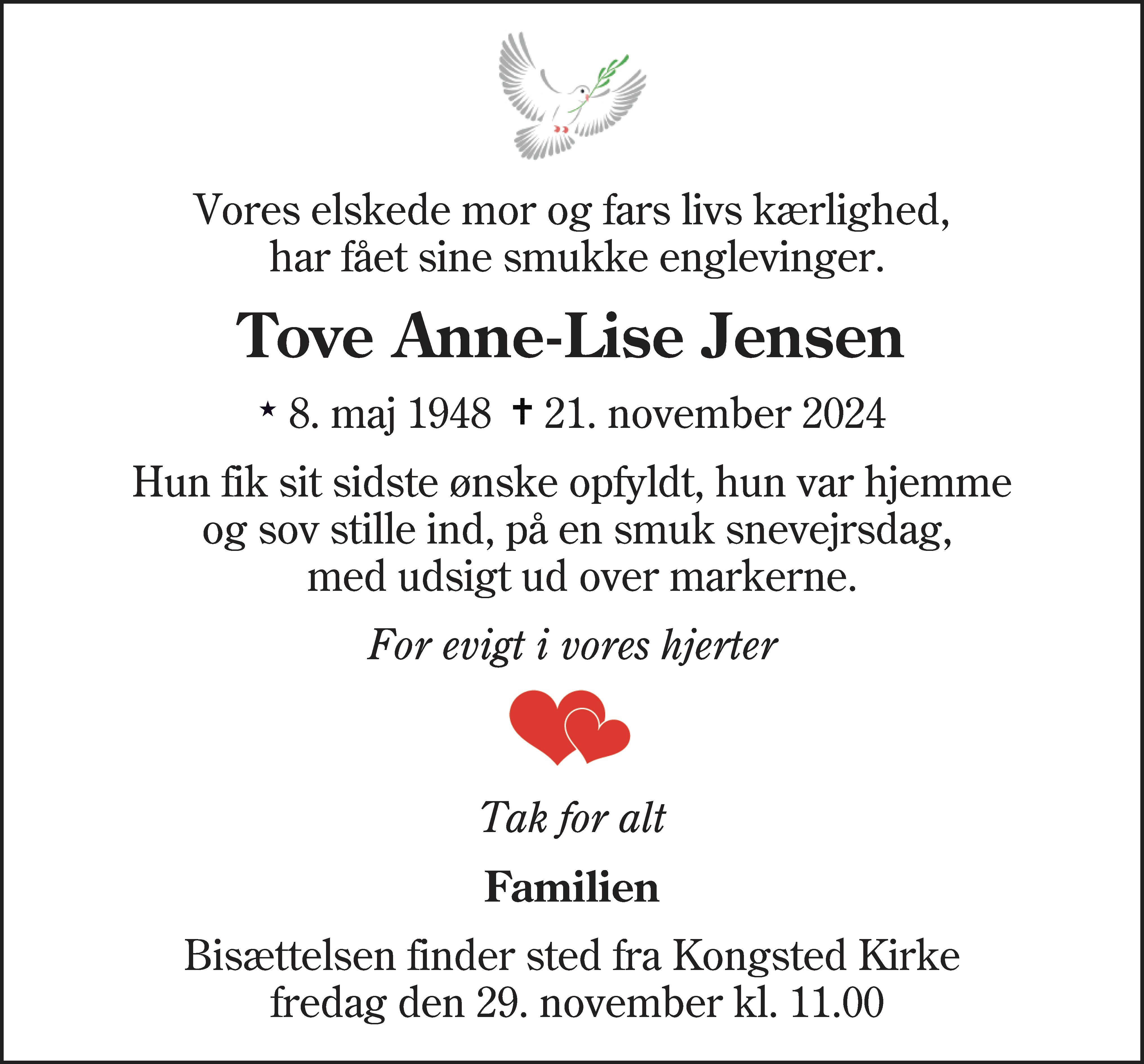 Dødsannonce for Tove Anne-Lise Jensen