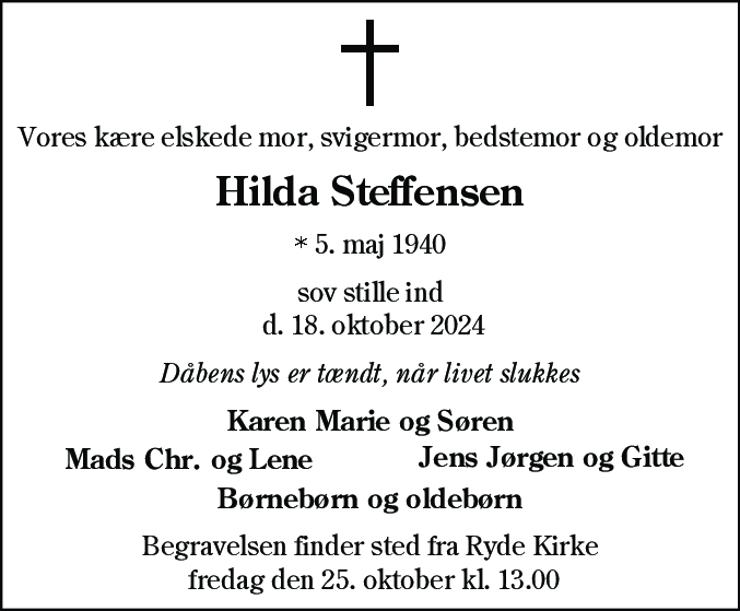 Dødsannonce for Hilda Vestergaard Steffensen