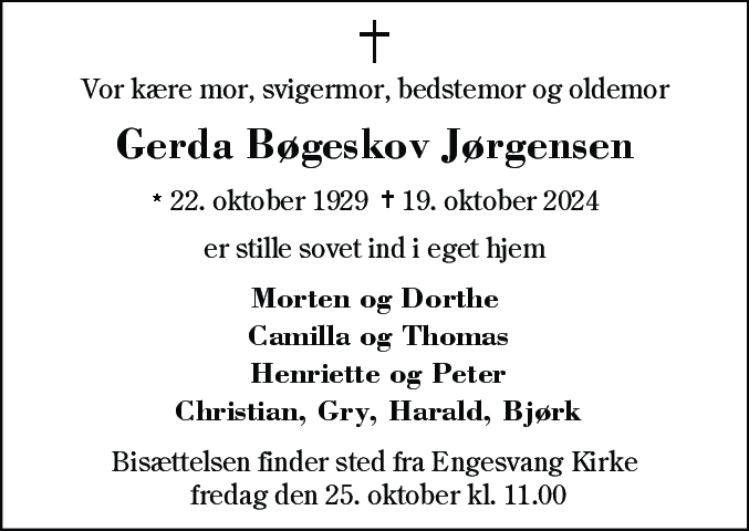 Dødsannonce for Gerda Bøgeskov Jørgensen