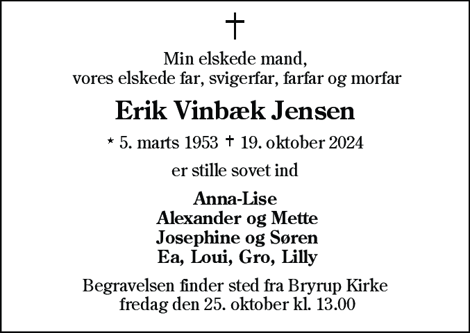 Dødsannonce for Erik Vinbæk Jensen