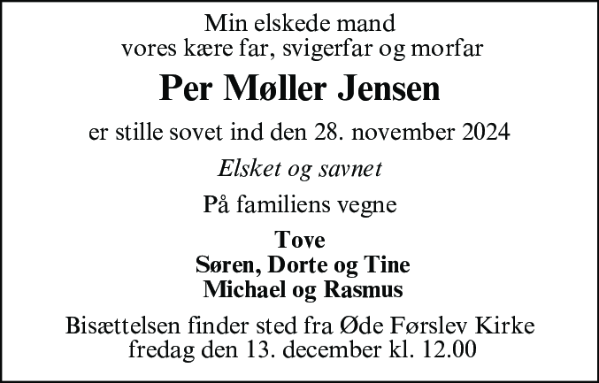 Dødsannonce for Per Møller Jensen