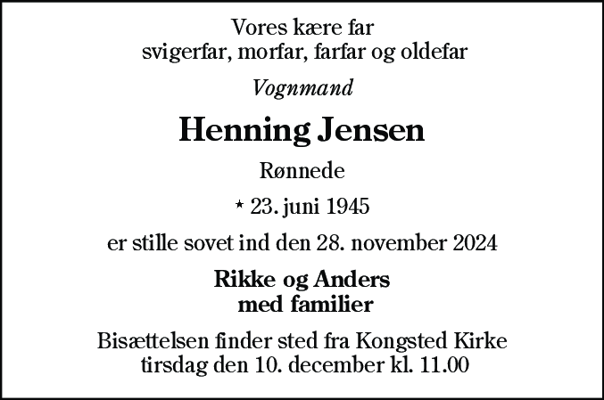 Dødsannonce for Anders Henning Jensen