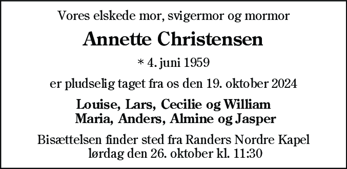 Dødsannonce for Annette Christensen