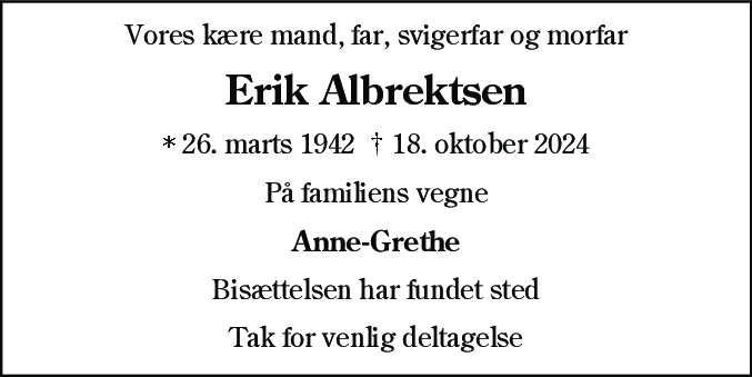 Dødsannonce for Erik Albrektsen