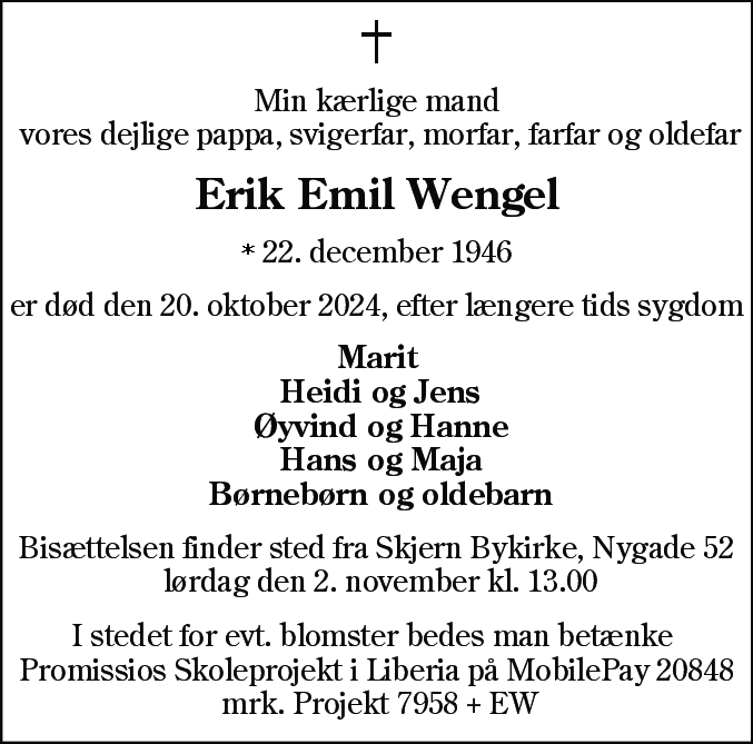 Dødsannonce for Erik Emil Wengel
