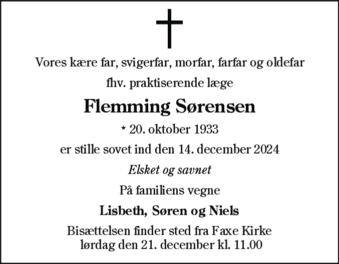 Dødsannonce for Flemming Sørensen