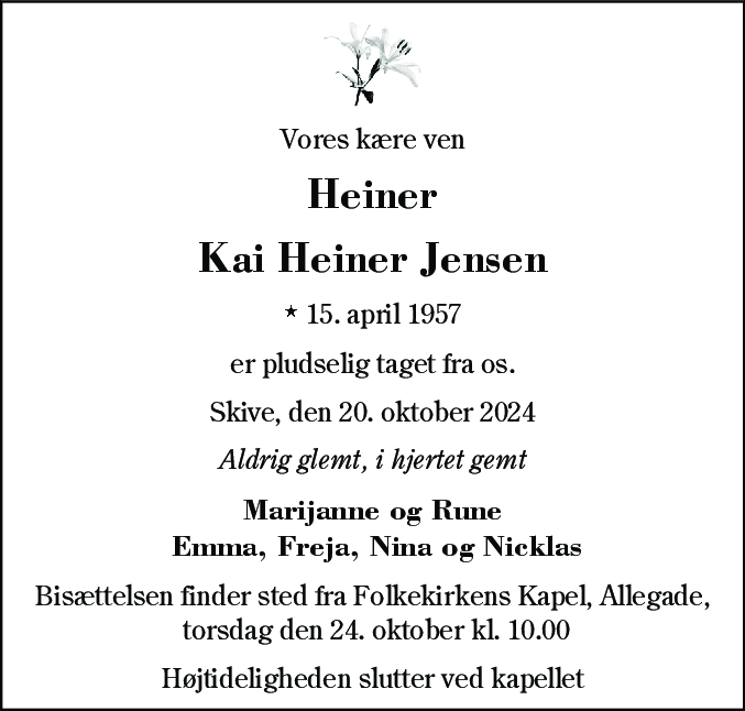 Dødsannonce for Kai Heiner Jensen
