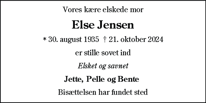 Dødsannonce for Else Jensen