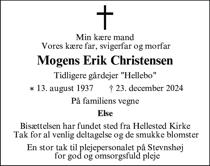 Dødsannonce for Mogens Erik Christensen