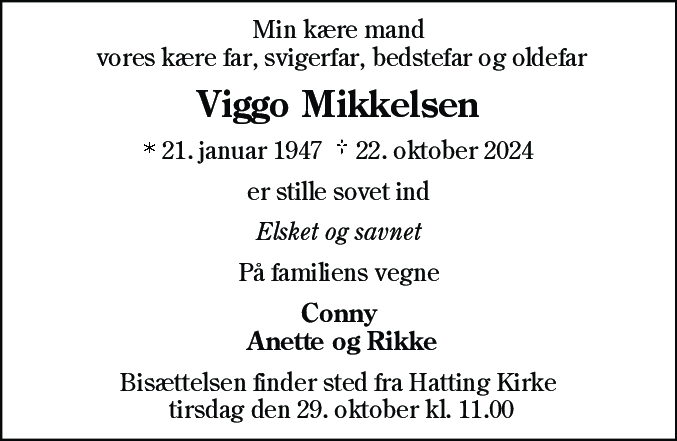 Dødsannonce for Viggo Mikkelsen