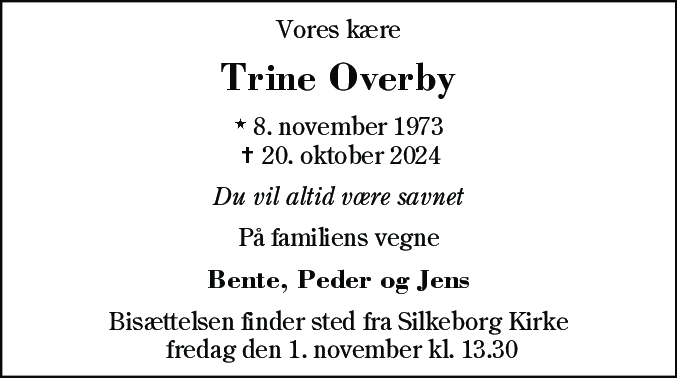 Dødsannonce for Trine Overby