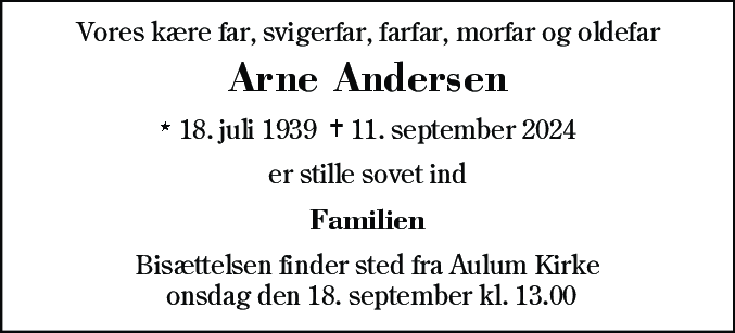 Dødsannonce for Arne Andersen