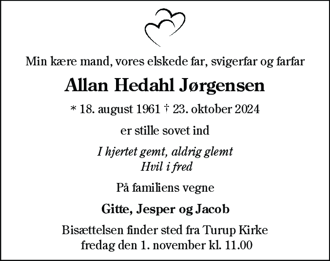 Dødsannonce for Allan Hedahl Jørgensen