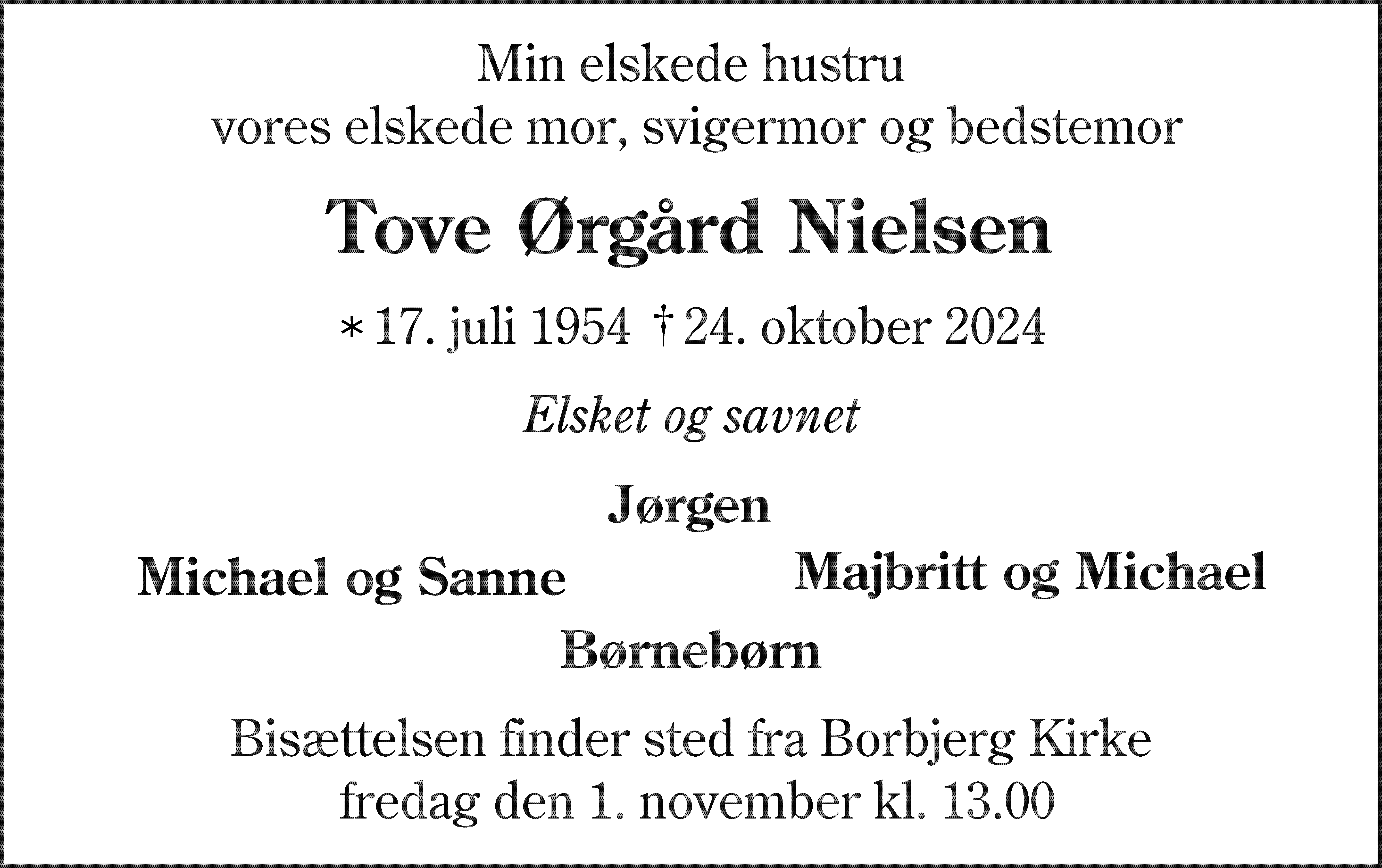 Dødsannonce for Tove Nielsen