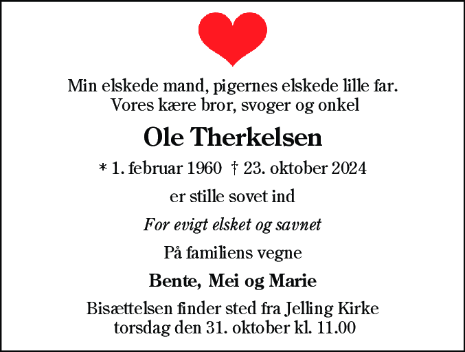 Dødsannonce for Ole Therkelsen