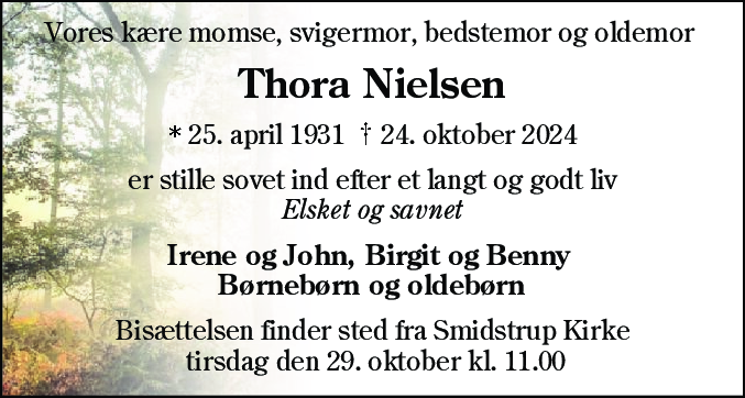 Dødsannonce for Thora Nielsen
