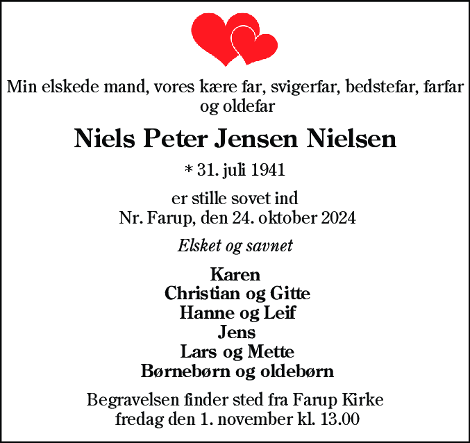 Dødsannonce for Niels Peter Jensen Nielsen