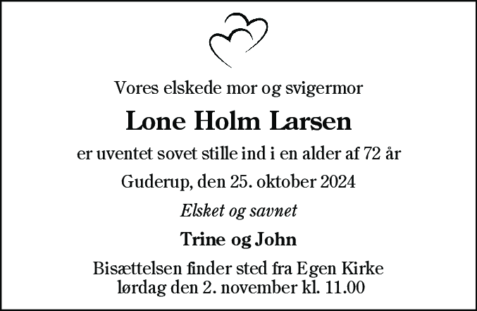 Dødsannonce for Lone Elisabeth Larsen