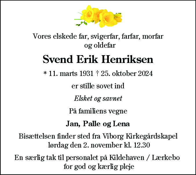 Dødsannonce for Svend Erik Henriksen