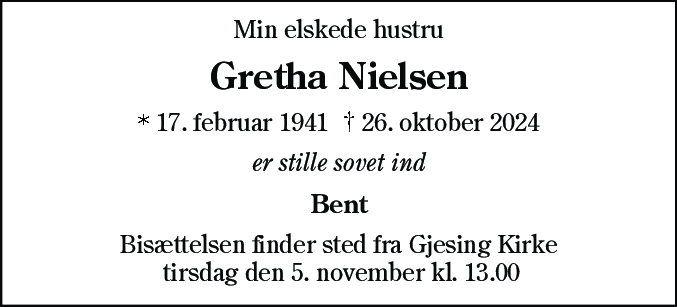 Dødsannonce for Gretha Nielsen