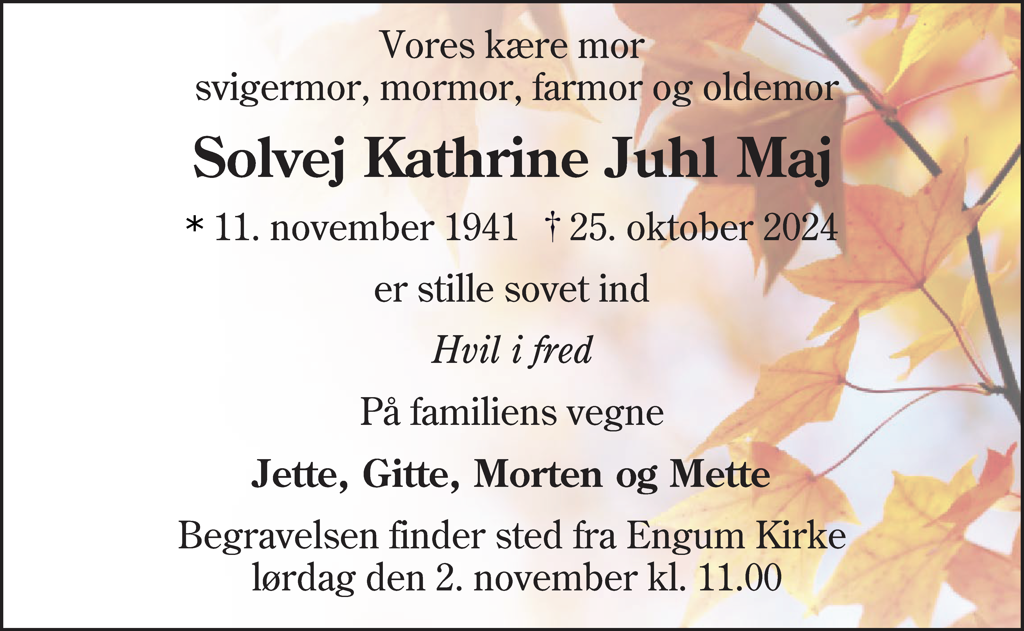 Dødsannonce for Solvej Kathrine Juhl Maj