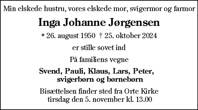 Dødsannonce for Inga Johanne Jørgensen