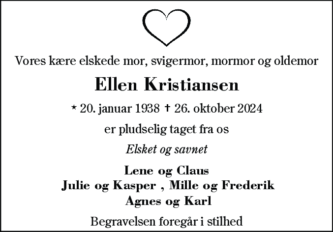 Dødsannonce for Ellen Kristiansen