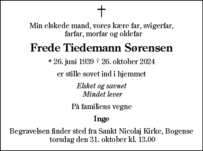 Dødsannonce for Frede Tiedemann Sørensen