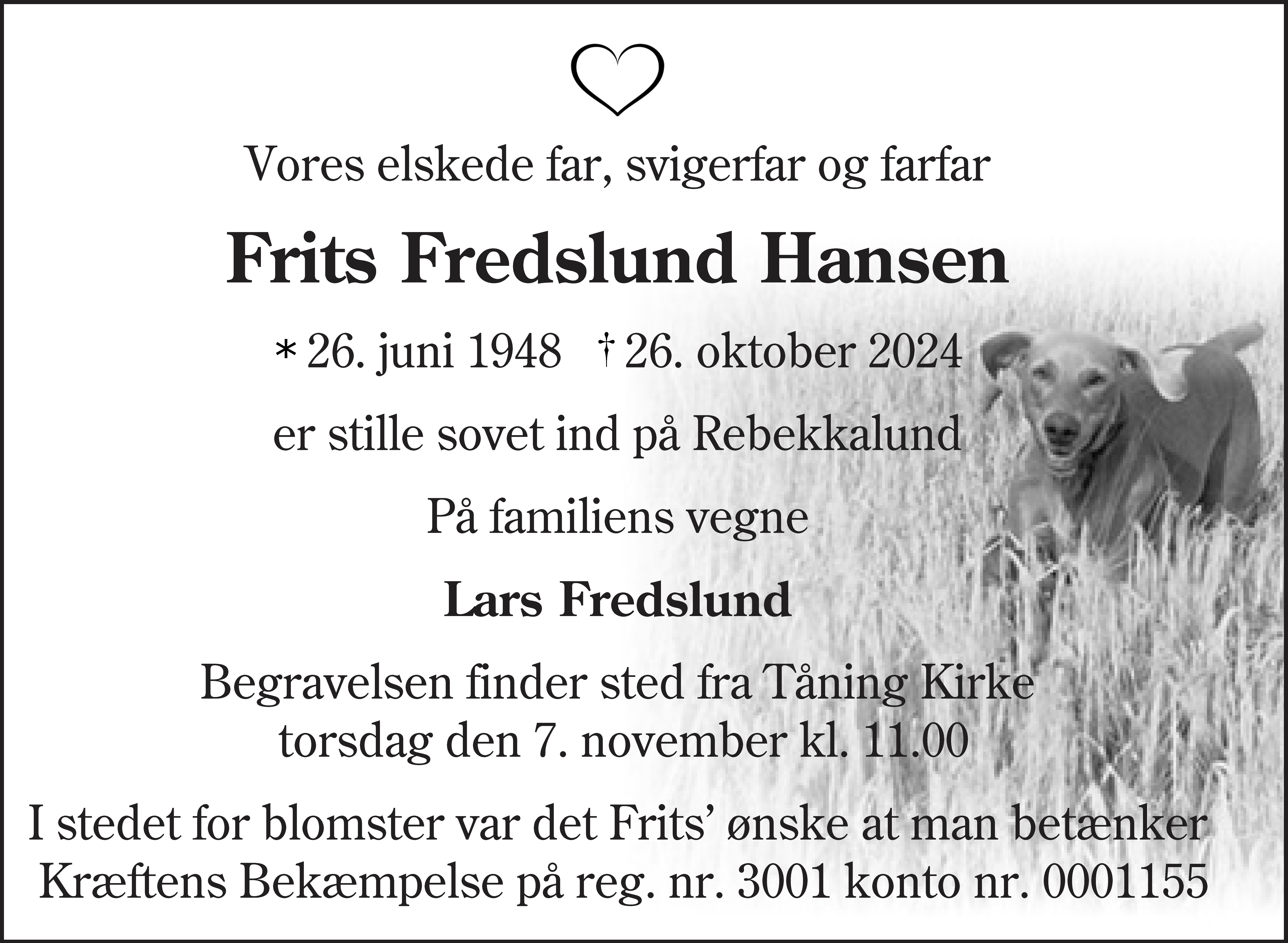 Dødsannonce for Frits Fredslund Hansen
