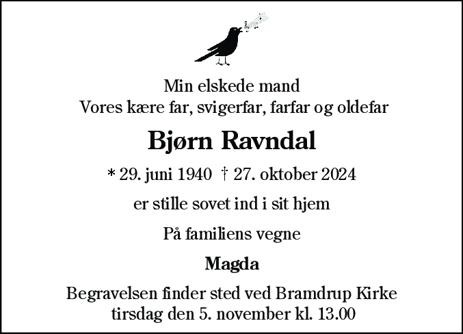 Dødsannonce for Bjørn Ravndal