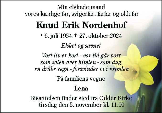 Dødsannonce for Knud Erik Nordenhof