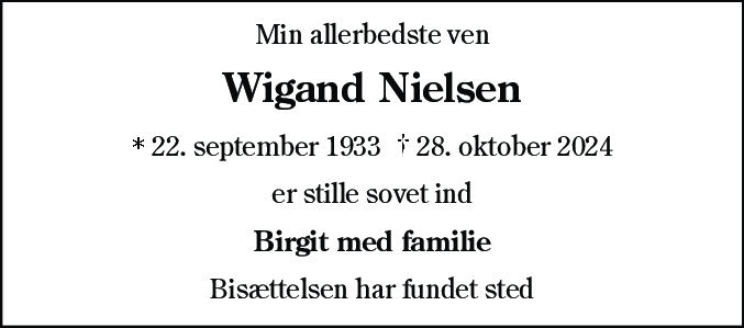 Dødsannonce for Wigand Nielsen