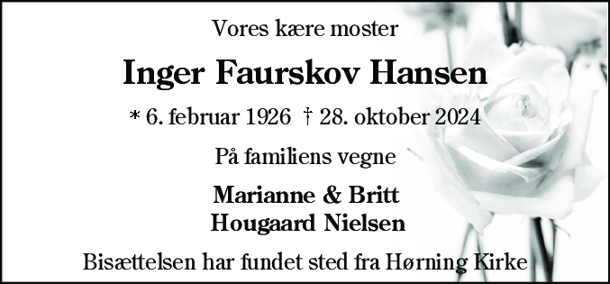 Dødsannonce for Inger Hansen