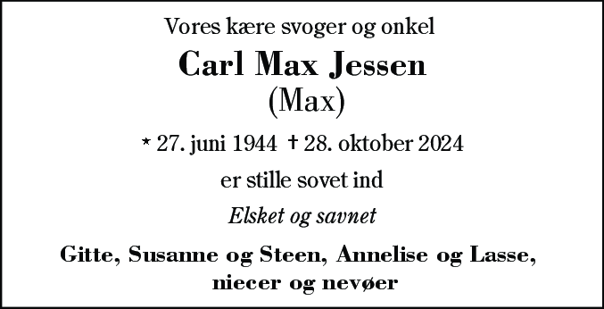 Dødsannonce for Carl Max Jessen