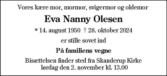 Dødsannonce for Eva Nanny Olesen