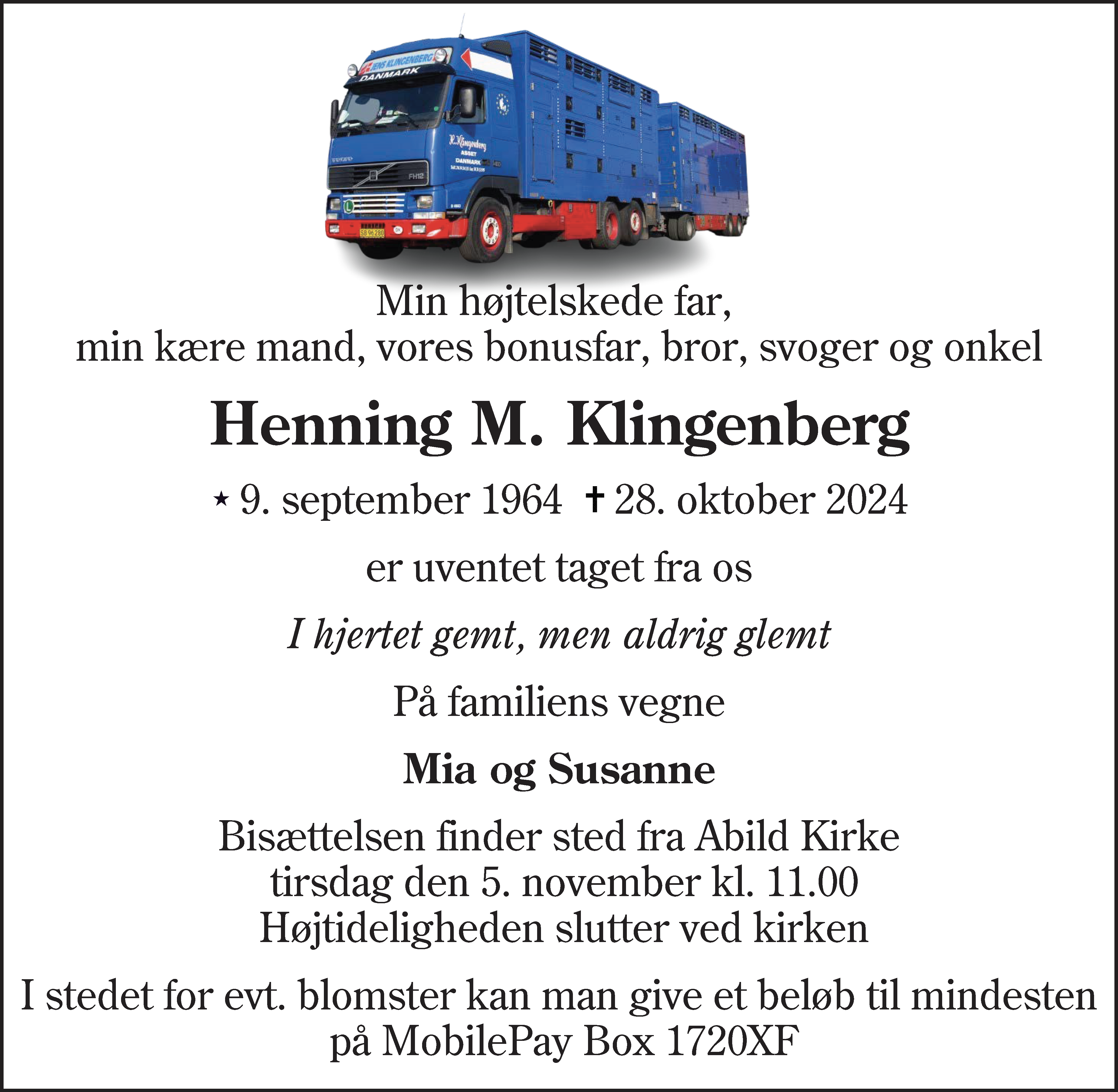 Dødsannonce for Henning Madsen Klingenberg