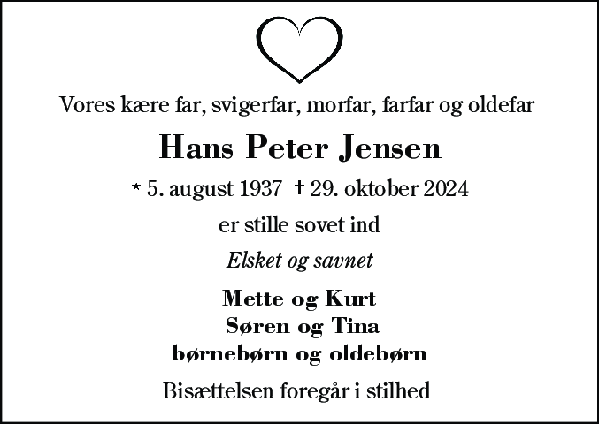Dødsannonce for Hans Peter Jensen
