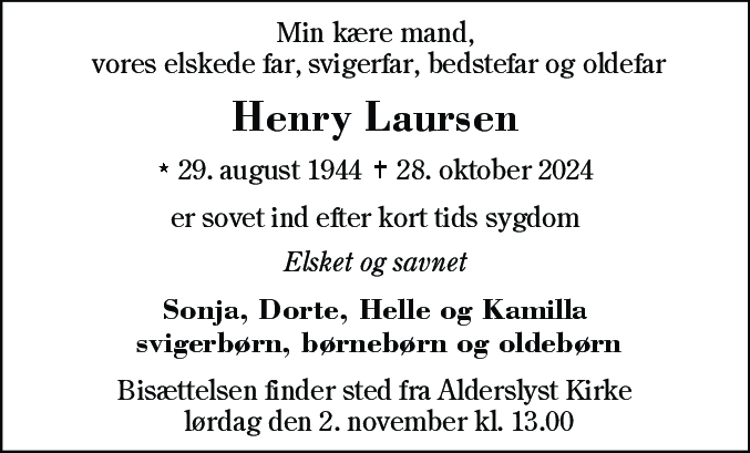 Dødsannonce for Henry Laursen