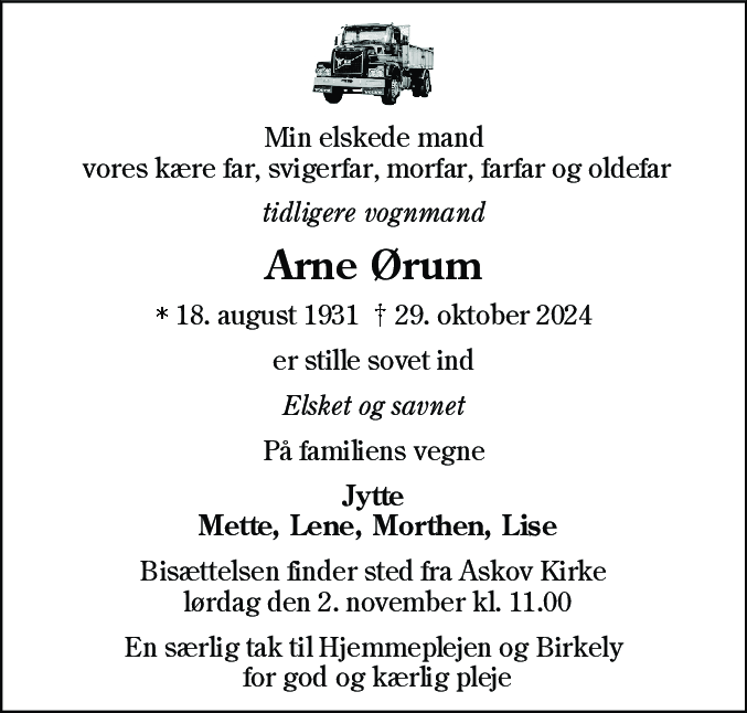 Dødsannonce for Arne Ørum
