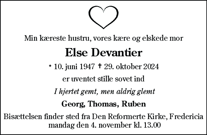 Dødsannonce for Else Devantier