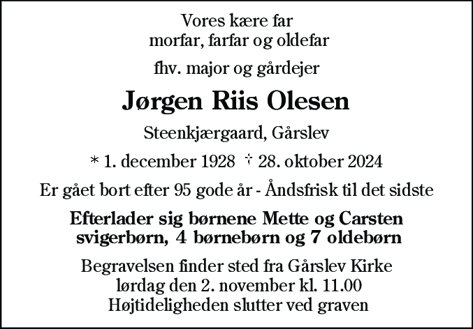 Dødsannonce for Jørgen Riis Olesen