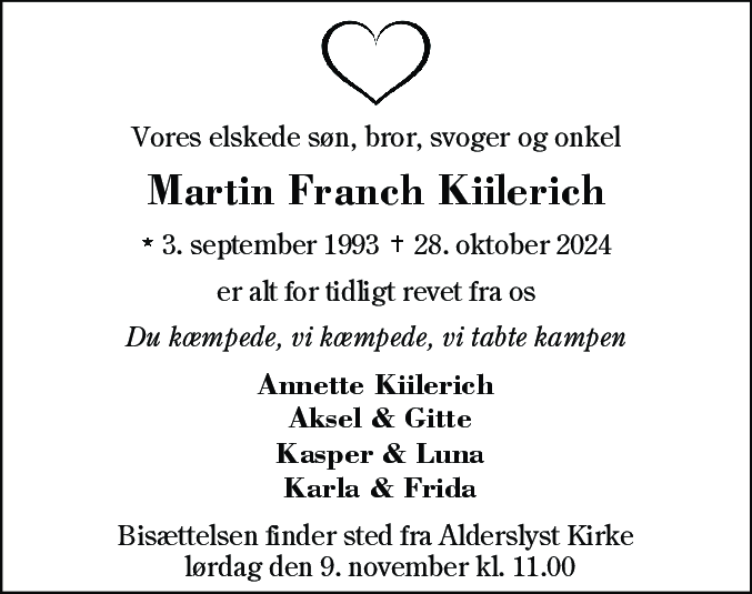 Dødsannonce for Martin Franch Kiilerich