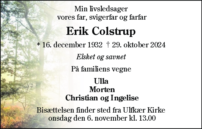 Dødsannonce for Erik Colstrup