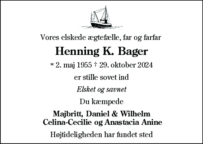 Dødsannonce for Henning Karrød Bager